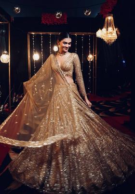 Gold Sequins Work Silk Blend Lehenga Set — House of Indya