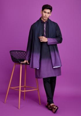 Lavender Printed Rayon Kurta Set For Men