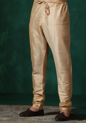 Beige Solid Banarasi Silk Churidar For Men