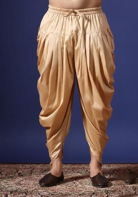 Beige Solid Banarasi Silk Dhoti For Men