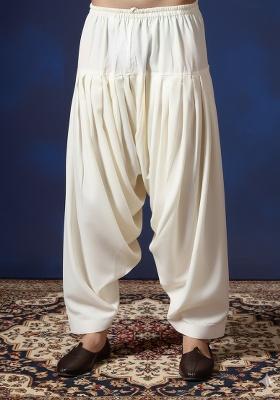 Beige Solid Cotton Patiala For Men