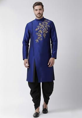 Royal Blue Embroidery Silk Kurta Set For Men