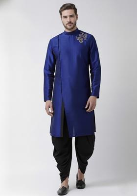 Royal Blue Embroidery Silk Kurta Set For Men