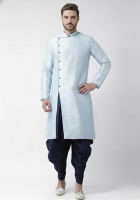 Light Blue Embroidery Silk Kurta Set For Men