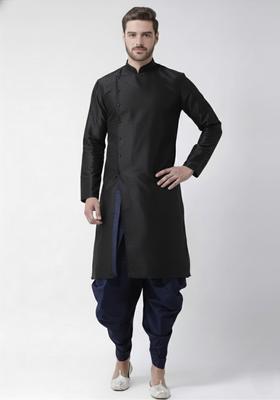 Black Embroidery Silk Kurta Set For Men
