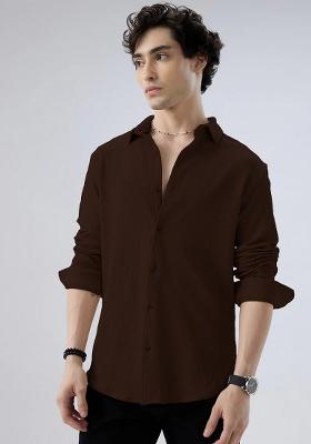 Brown Printed Polyester Shirt For Men