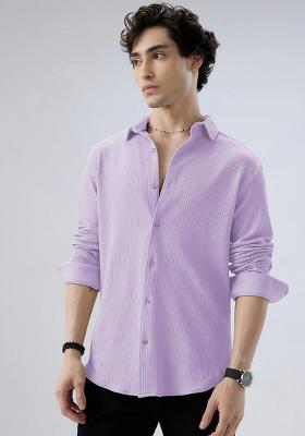 Purple Printed Polyester Shirt For Men