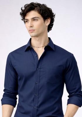 Blue Printed Cotton Shirt For Men