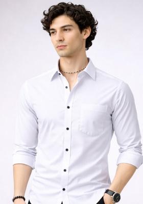 White Printed Cotton Shirt For Men