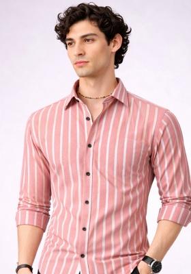 Orange Printed Cotton Shirt For Men