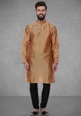 Black Embroidered Dupion Pyjama Set For Men