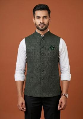 White Embroidered Silk Waistcoat For Men
