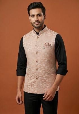 Pink Printed Silk Waistcoat For Men