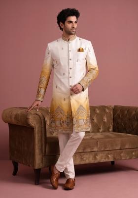 Multicolor Embroidery Satin Indo Western For Men