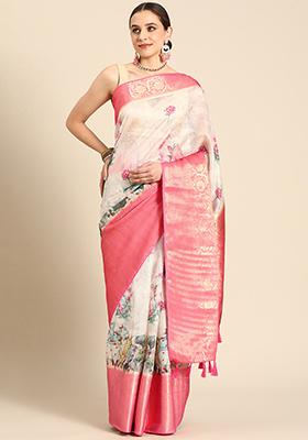 Women's Muga Silk Pink Printed Ready to Wear With Blouse Piece