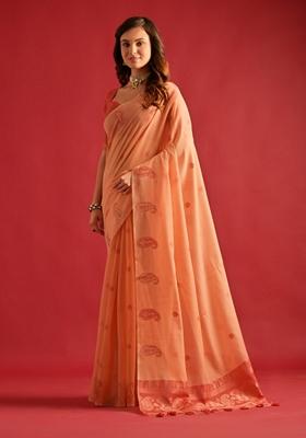 Peach Pataka Summer Bloom Mulmul Cotton Saree