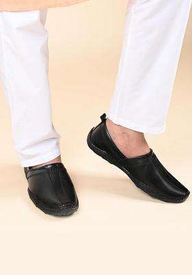Louis Stitch Black Mens Ethnic Slip on Mojaris Genuine Leather Stylish Nagra Juti for Men