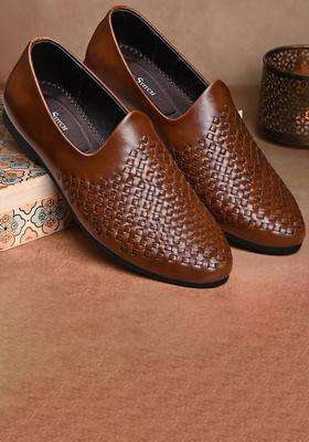 Louis Stitch Mens Ethnic Weaved Textured Slip on Mojaris Stylish Nagra Juti for Men