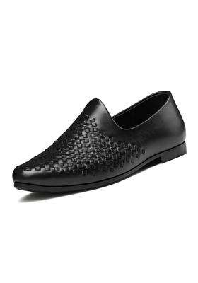 Louis Stitch Mens Jet Black Ethnic Weaved Textured Slip on Mojaris