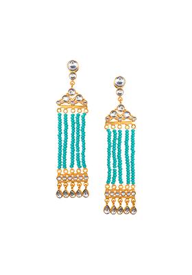Gold Green Kundan Bead Dangler Earrings